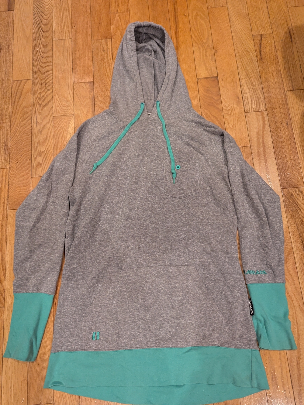 Armada Large Women Gray & Teal Hooded Pullover Sweater